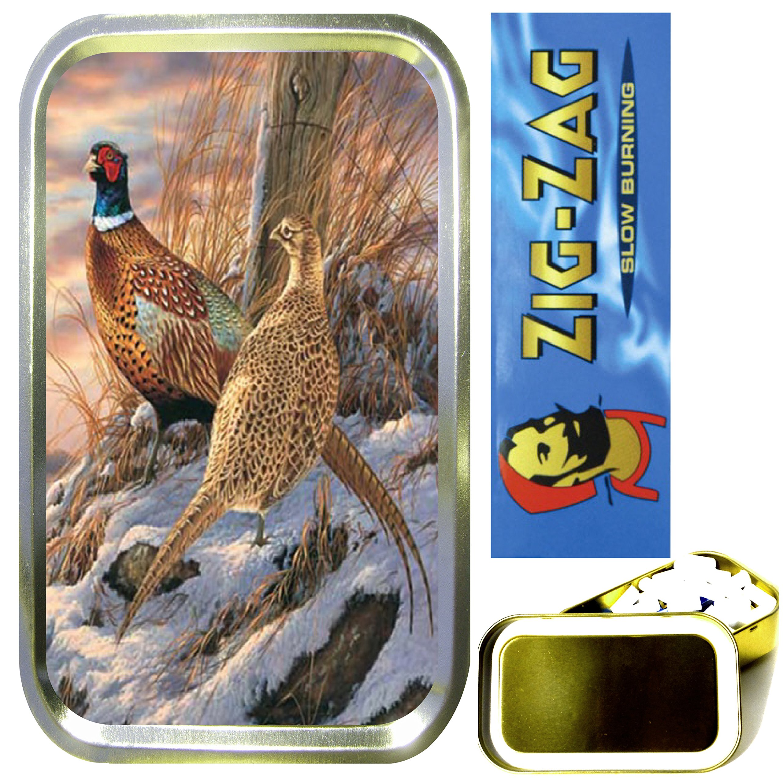 TEEZ - PHEASANT SMOKING SET, 1oz GOLD TOBACCO TIN,CIGARETTE PAPERS,CIGARETTE FILTERS,CIGARETTE TIPS