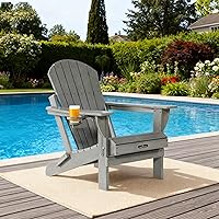 Vista 8 de Sillas Adirondack de plástico, silla Adirondack plegable de polietileno de alta densidad con soporte para tazas, sillas de patio de plástico
