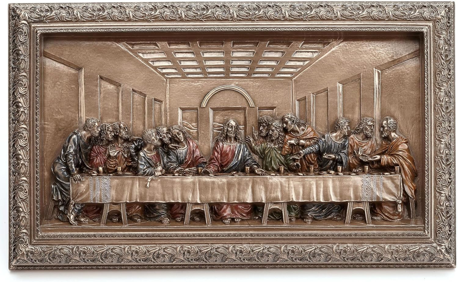 Veronese Design 11 Inch The Last Supper Framed Cold Cast Resin Bronze Finish Wall Sculpture