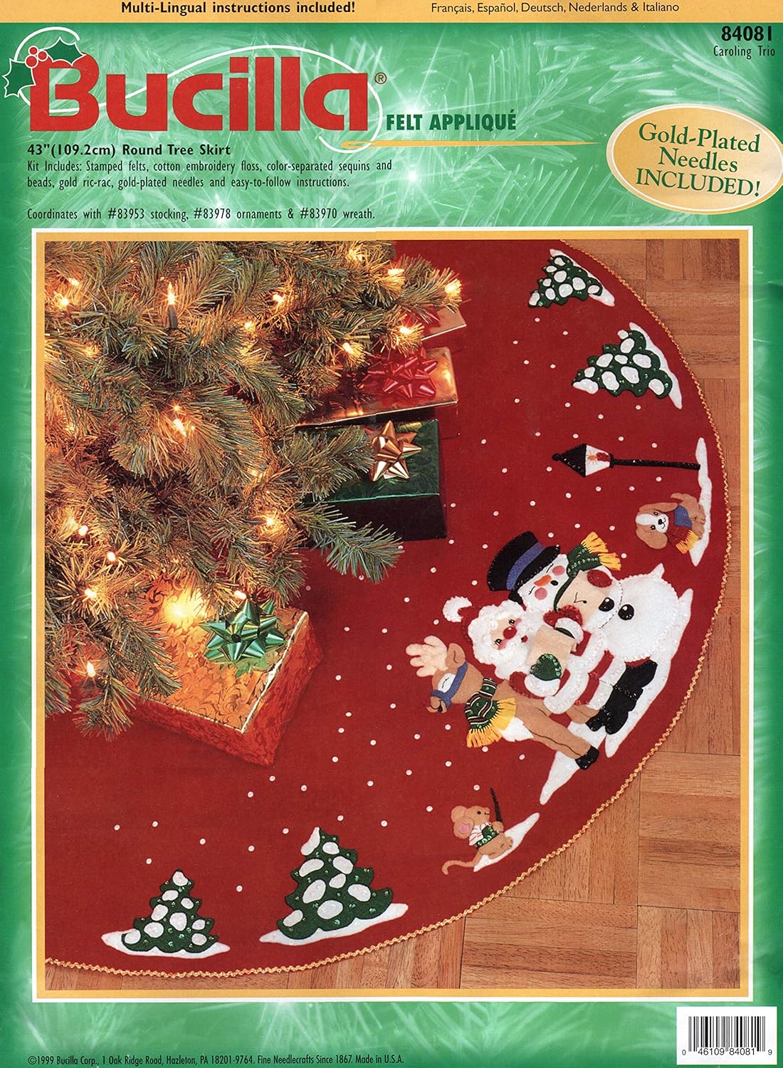 Bucilla Caroling Trio Felt Applique Tree Skirt Kit 84081