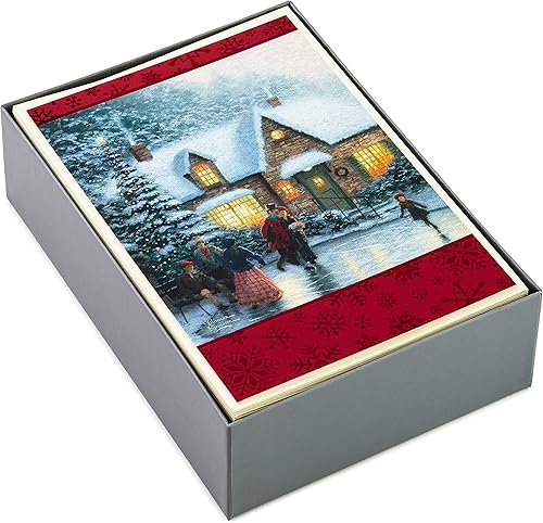 Miniatura 10 de Hallmark - Tarjetas navideñas de Thomas Kinkade en caja, surtido de escenas nevadas (3 diseños, 24 tarjetas de Navidad con sobres).