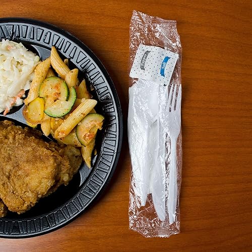 Miniatura 6 de 250 paquetes de cubiertos de plástico  Juego de cubiertos de plástico blanco envueltos individualmente, juego de cubiertos de plástico a granel,