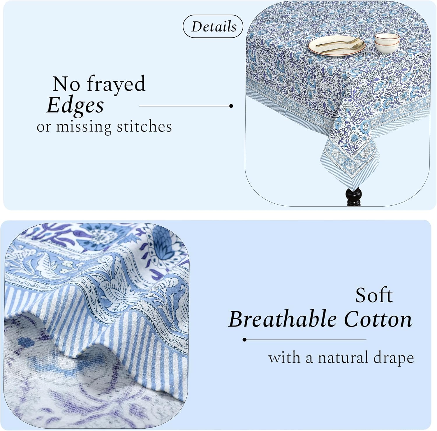 CPC Tablecloth 100% Cotton 60x60 Inch Indian Block Print Square Table Cover, Table Cloth for Weddings, Spring/Summer, Barbeque - Indigo Blue - Image 4