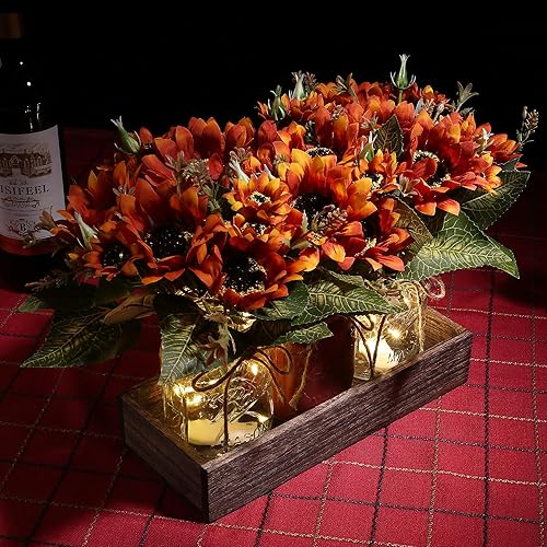 Miniatura 7 de 3 piezas de decoración de mesa de tarro de masón de otoño para decoración de mesa de comedor, decoración de mesa auxiliar de granja con bandeja de