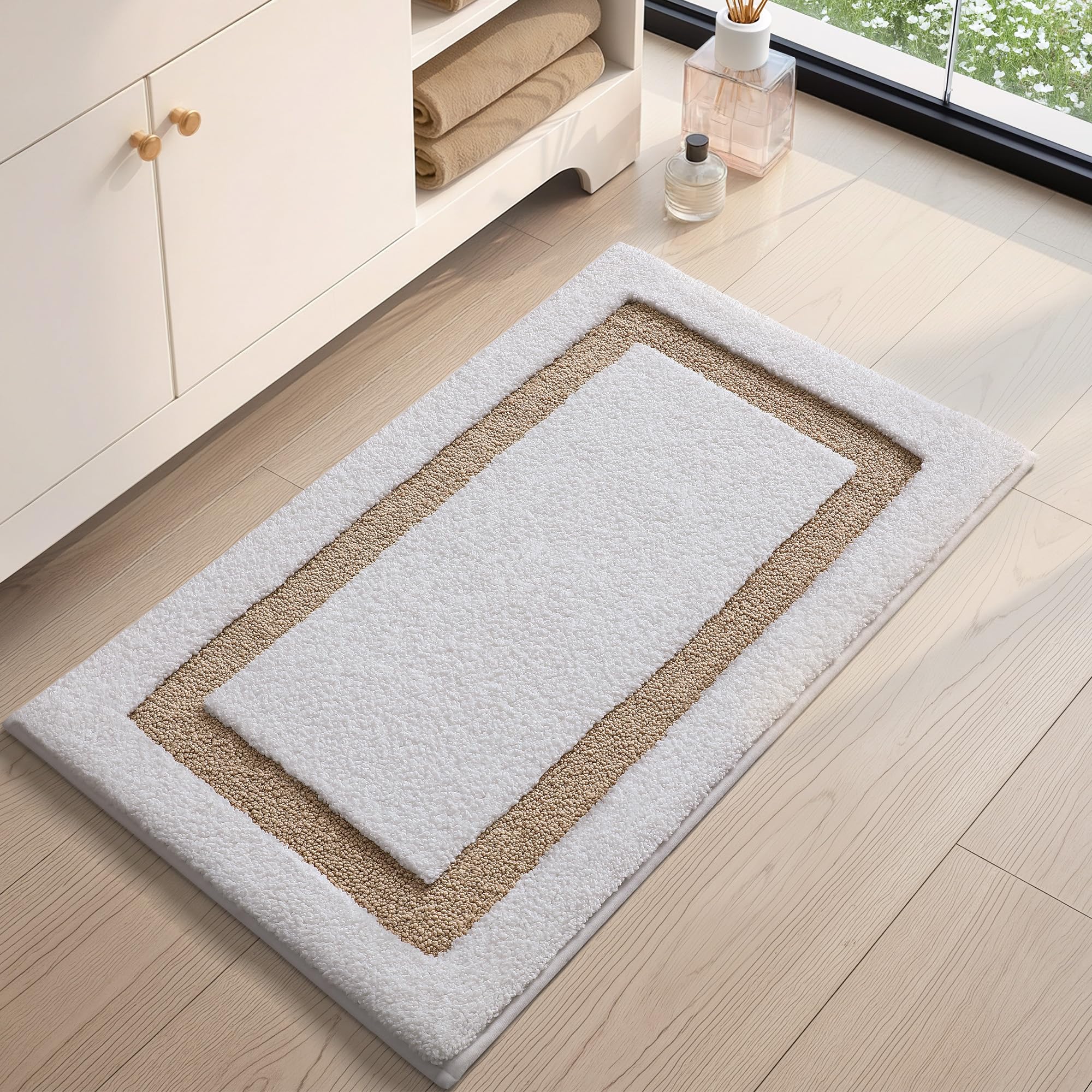 Color & Geometry Tappeto da bagno 61x92 cm, Assorbente acqua e Quick Dry Microfibra Tappeti da bagno, antiscivolo, Lavabile in lavatrice, Tappetino da bagno peluche per il bagno, Cachi