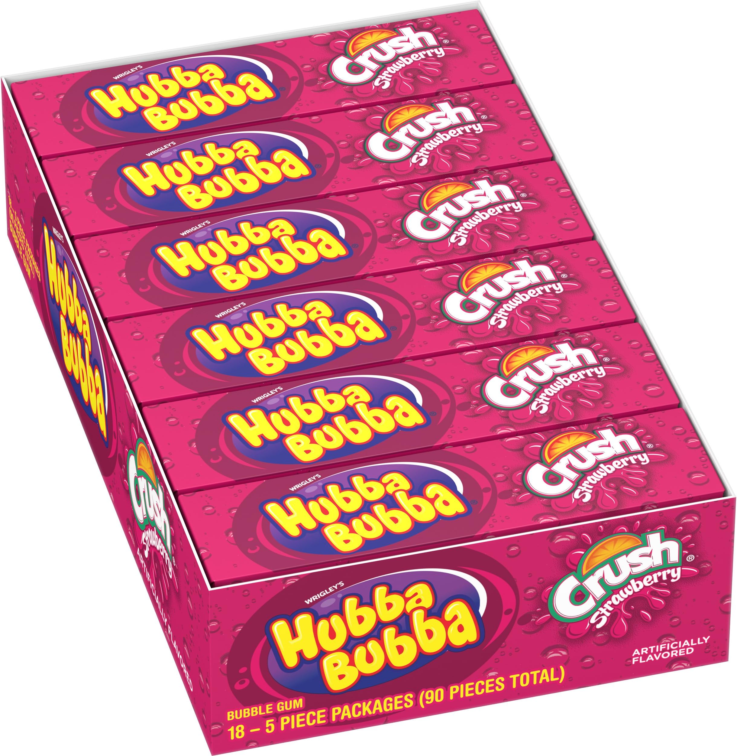 Hubba Bubba Strawberry Crush Gum, 5 Piece (18 Packs)