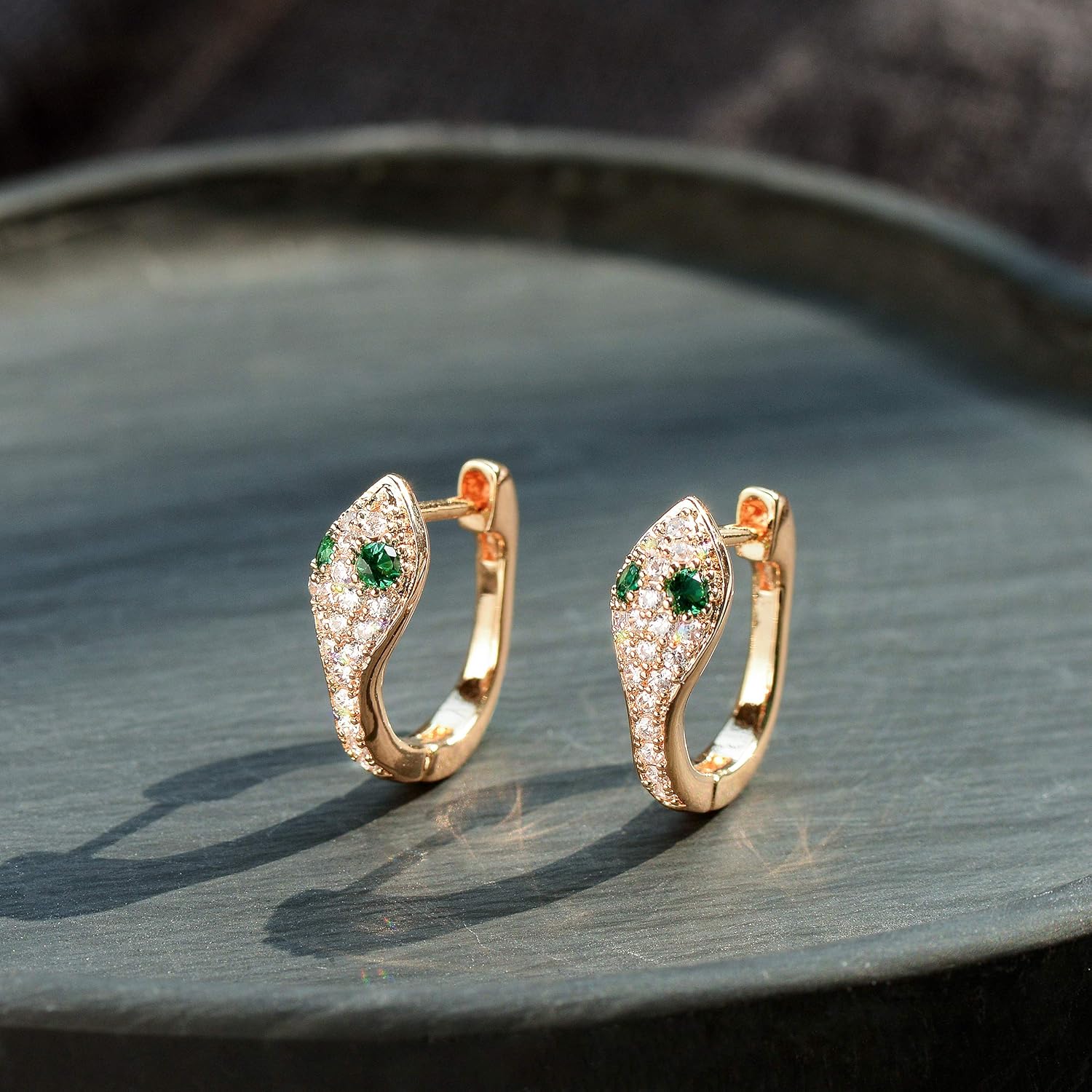 VACRONA Gold Hoop Earrings Huggie Earrings for Women 14k Gold Plated Small Hoops Green Snake Shell Beaded Earrings Hypoallergenic Jewelry Gift - Image 4