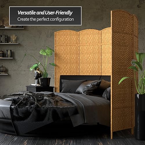 Miniatura 56 de Divisor de ambiente resistente de 6 pies, pantalla de privacidad plegable de fibra de ratán con patrón de diamante, Madera, Natural Natural,Mocha