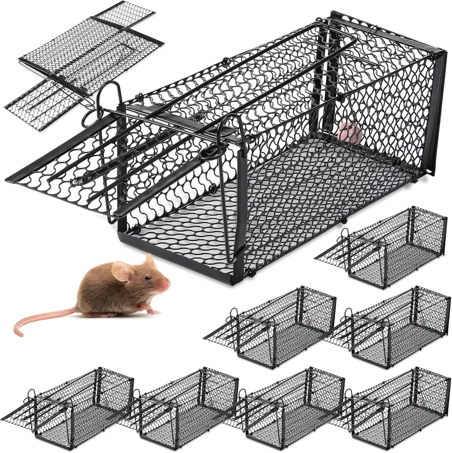4 Pack Humane Rat Traps, Foldable Live Animal Cage for Mouse Chipmunks and Squirrels, Reusable Wire Mesh Rodent Traps for Catch & Release, Indoor & Outdoor (9.45 x 4.1 x 4.1 Inches,Black)