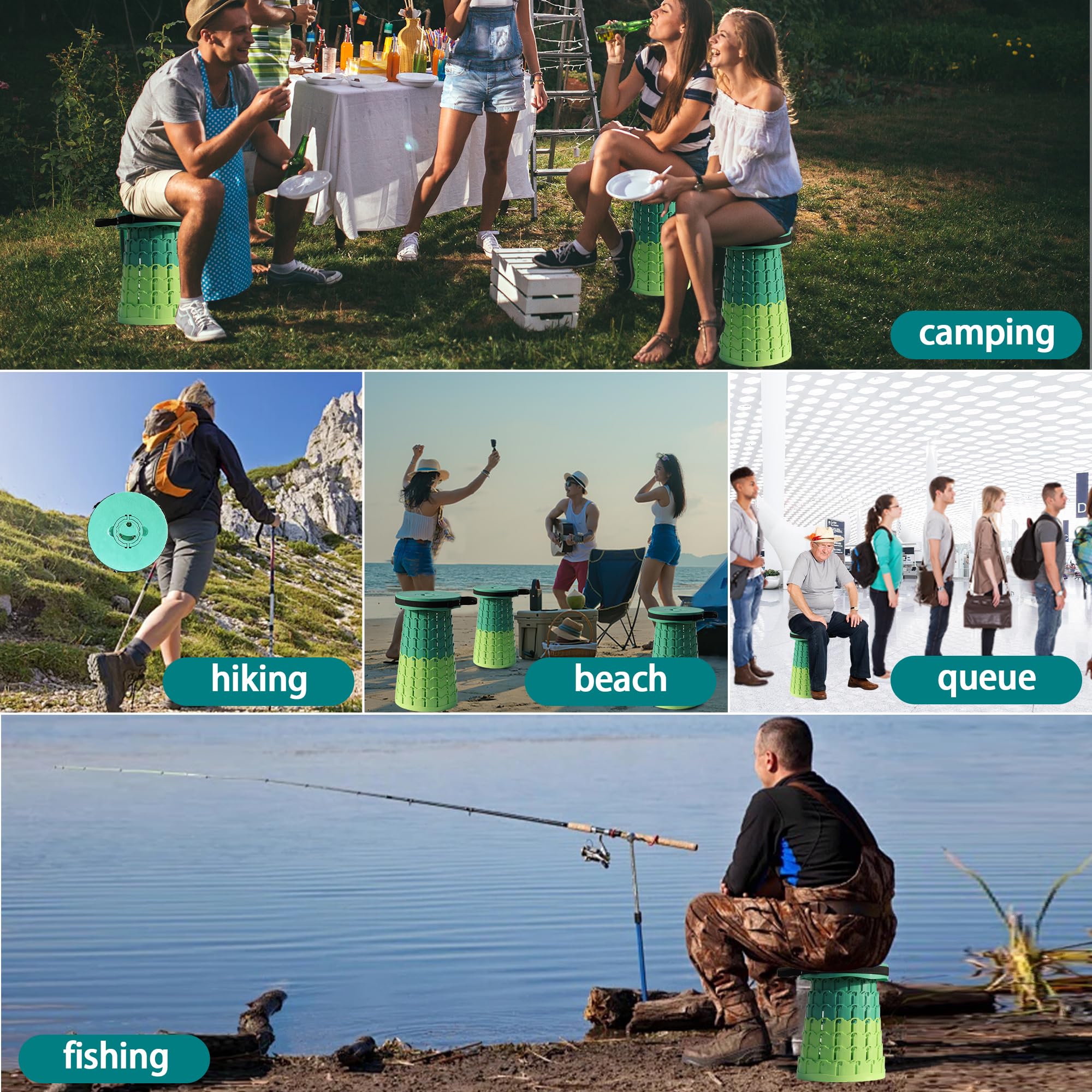 ALEVMOOM XL Sgabello Pieghevole Portatile, Sgabello Telescopico Portatile Con Cuscino Regolabile Sgabello da Campeggio per Pesca Campeggio Escursione Trekking Interna, Carico Massimo 450kg (Verde)