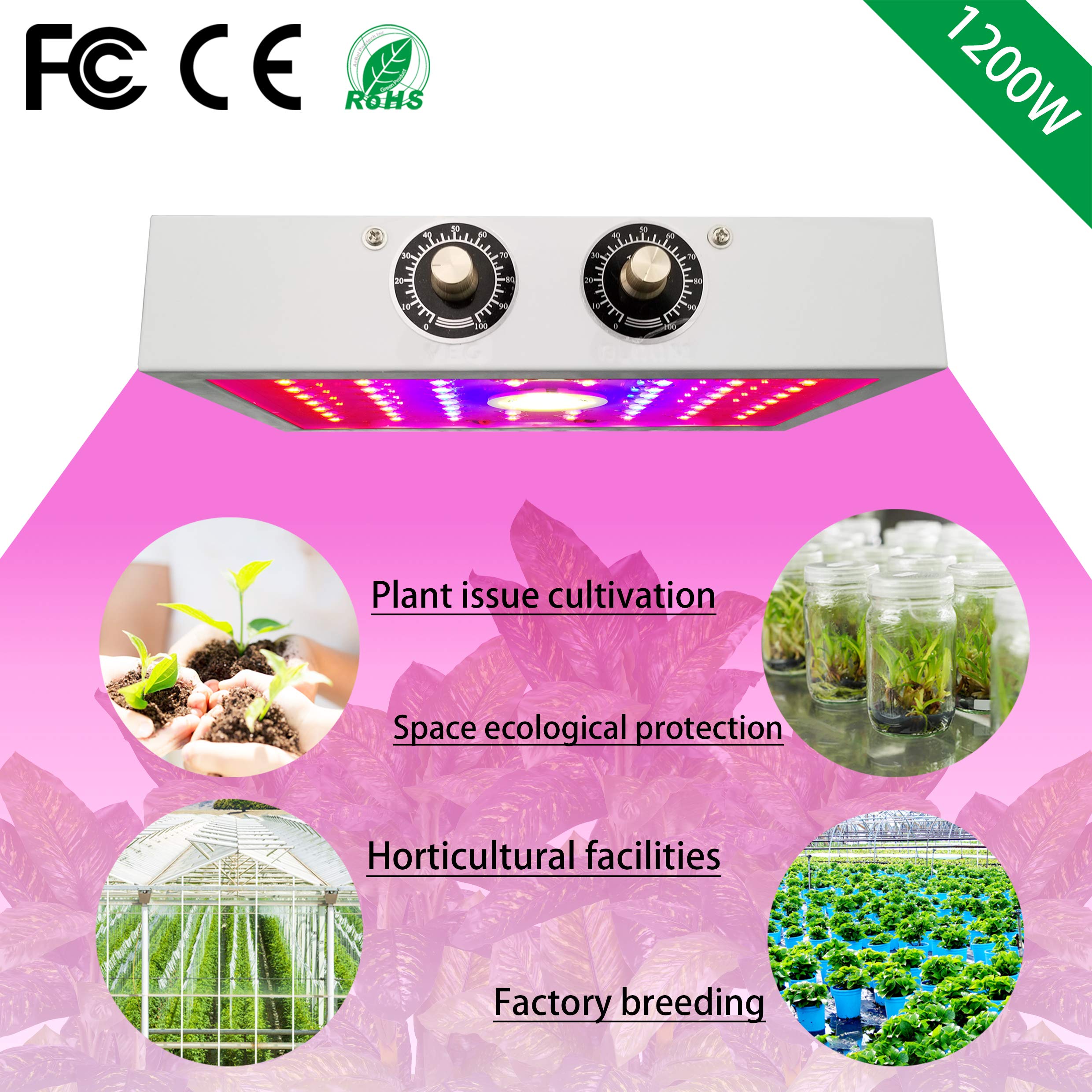 BaronHong Rectangle 1200W LED Grow Light Full Spectrum, Plant LED Lamp Grow Strip with UV and IR, Grow lamp for Indoor Hydroponics Plants Veg Flowers (white, M)
