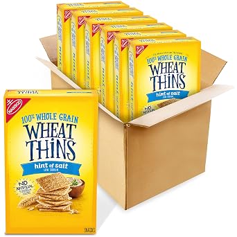Wheat Thins Hint of Salt Low Sodium Snacks, Whole Grain Wheat Crackers, Bulk Snack Crackers, 6 - 8.5 oz Boxes