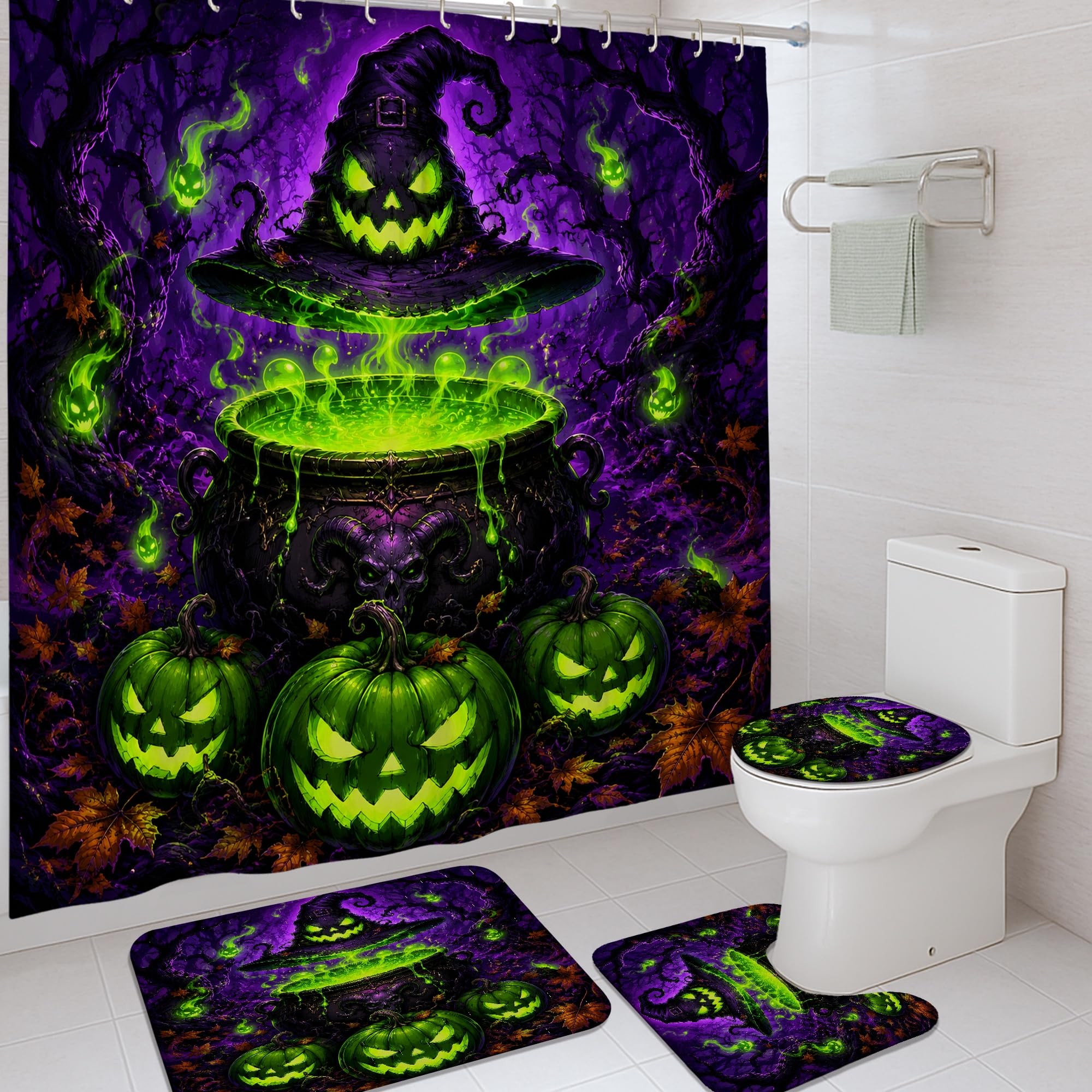 Rideau de douche imperméable violet pour éliminer les éclaboussures et décorer pour Halloween