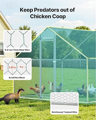 Vista 53 de VEVOR Gallinero de metal, 6.56 x 6.56 x 6.56 pies con tapa, gallinero de techo con cerradura de seguridad, corrales de aves de corral para patio