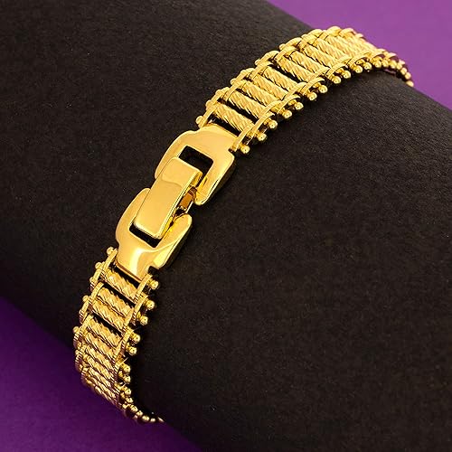 Miniatura 3 de LIFETIME JEWELRY Pulsera Riccio Bar chapada en oro real de 24 quilates para mujeres y hombres (0.394 in y 0.512 in)