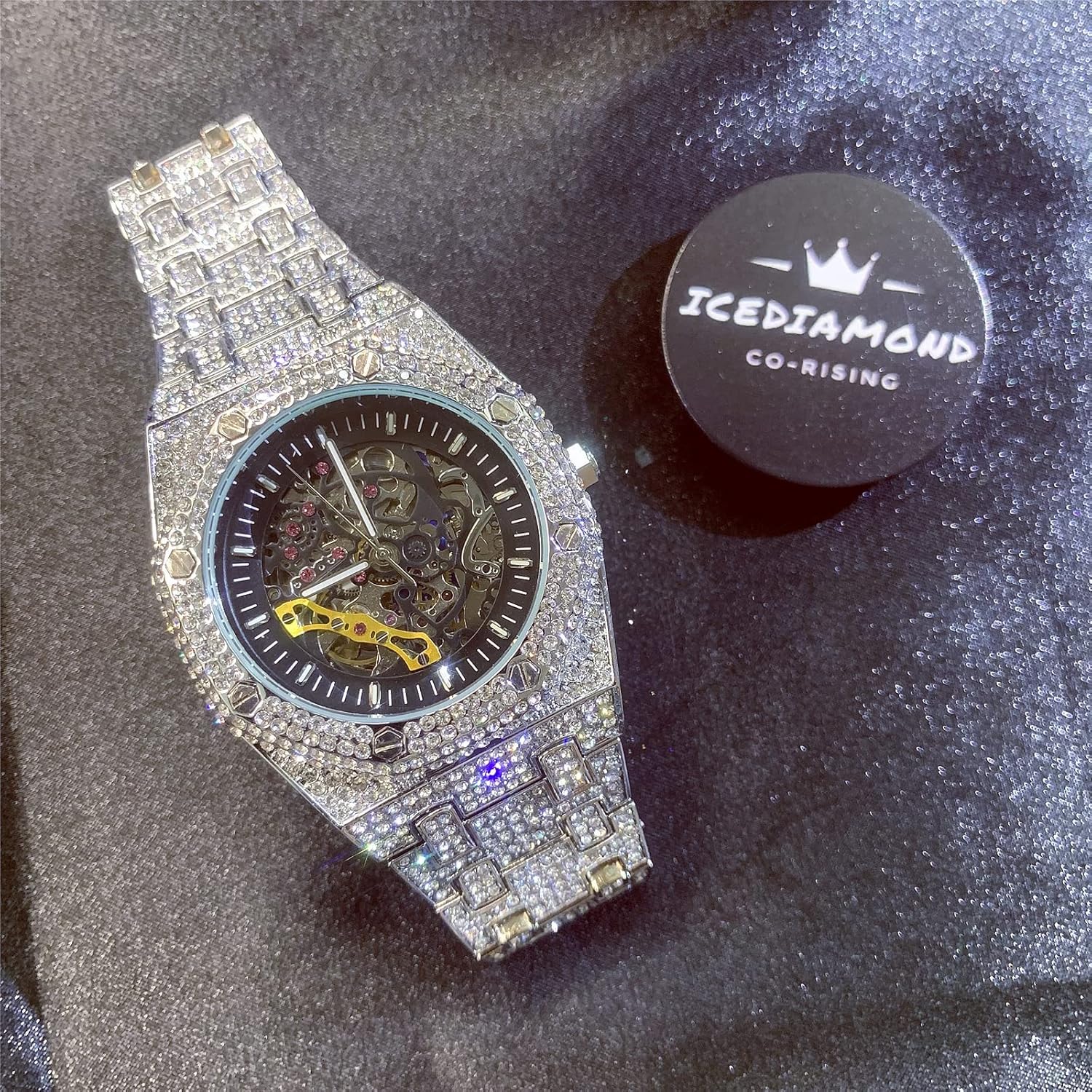 Amazon | ICEDIAMOND 43MMアイスアウト透かし彫りメカニカル自動腕時計