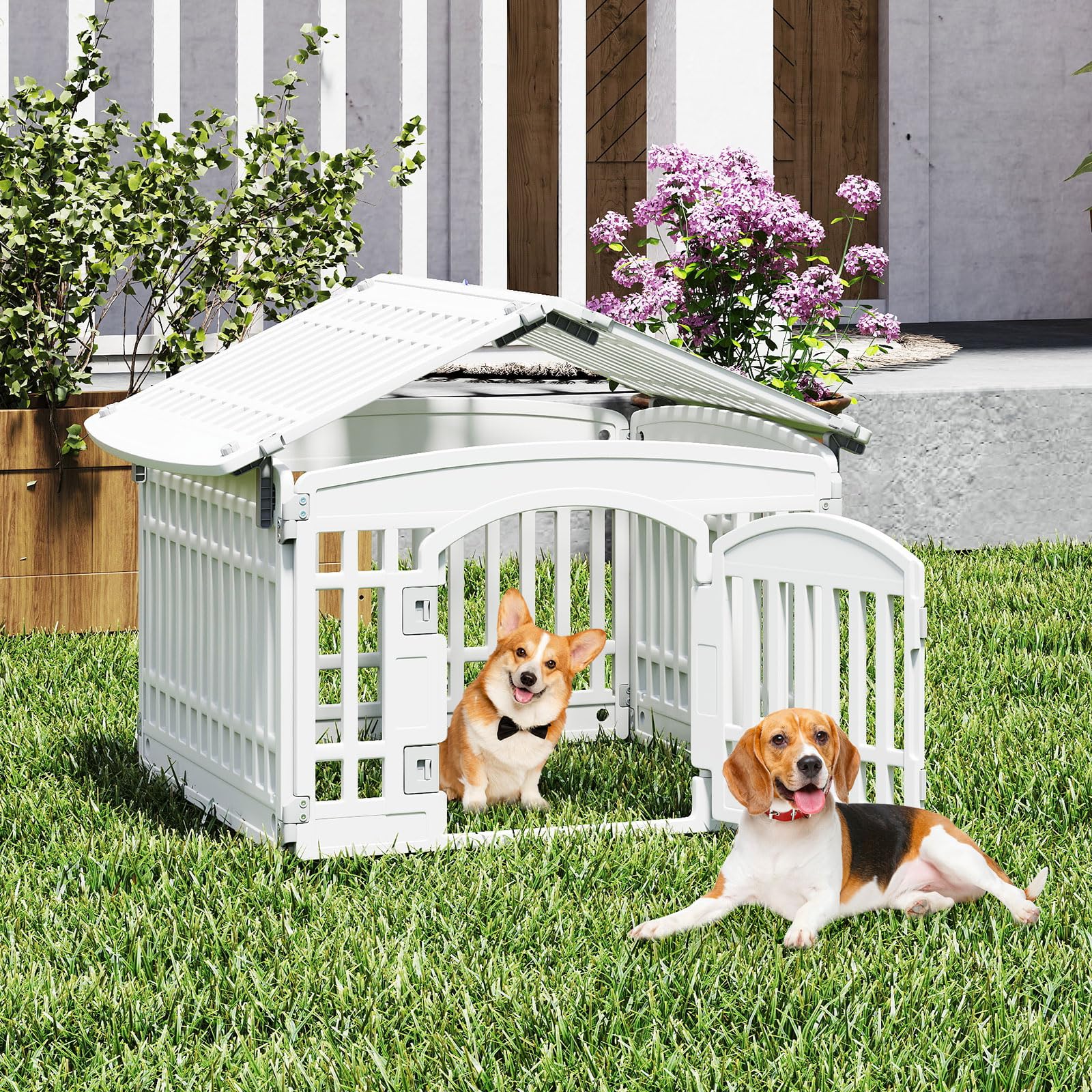 GYMAX Parque para Perros, Cercado Plegable de 6 Paneles, con Puerta Segura, para Cachorros y Razas Pequeñas/Medianas, Jaula Portátil para Interior/Exterior, Espacio de Juego y Ejercicio
