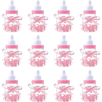 MaoXinTek Sweet Bottle Lovely Baby Candy Bottle Gift Box Baby Candy BoxFavors Decoration for Baby Shower Party Christening Pack of 12 Pink pink
