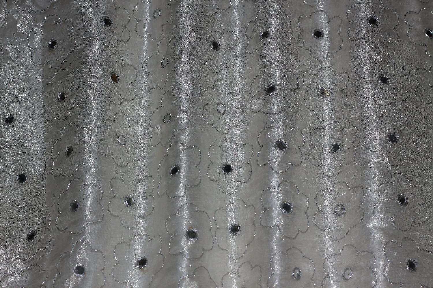 Ivory Metallic Silk Organza with Silver Mirror Embroidery Fabric, by The Yard, 44" Wide
