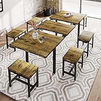 Vista 15 de iPormis Juego de mesa de comedor de 7 piezas con 6 taburetes, juego de mesa de cocina extensible de 63 pulgadas para 4-8 personas, mesa de comedor