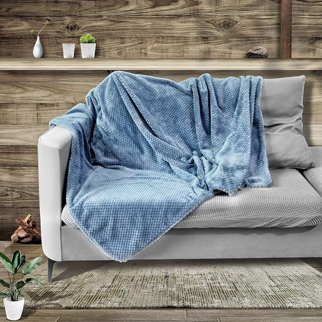 Tshuab Brushed Blanket, Perfect Sofa& Bed Throws, Super Soft& Cozy Handfeeling, Perfect to Warm Up for All Family Members (Color Blur Blue, 150CM X 200CM)