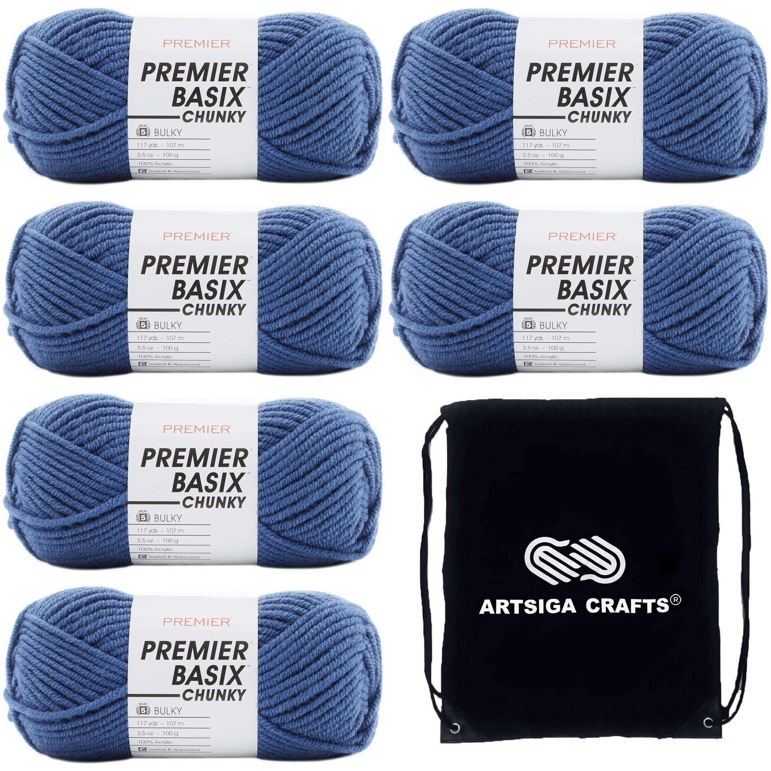 Lana gruesa para tejer Premier Basix 1145-34 con bolsa de manualidades Artsiga