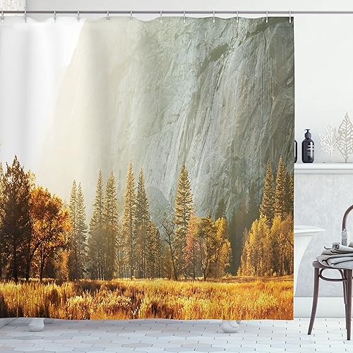 Miniatura 75 de Ambesonne Cortina de ducha amarilla, inspirada en pícnic, temática de los años 50, 60 y 70, estampado de lunares retro, juego de decoración de baño