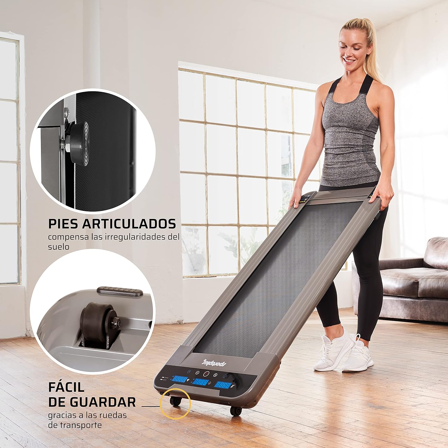 Treadmill with Transport Wheels and Articulated Feet