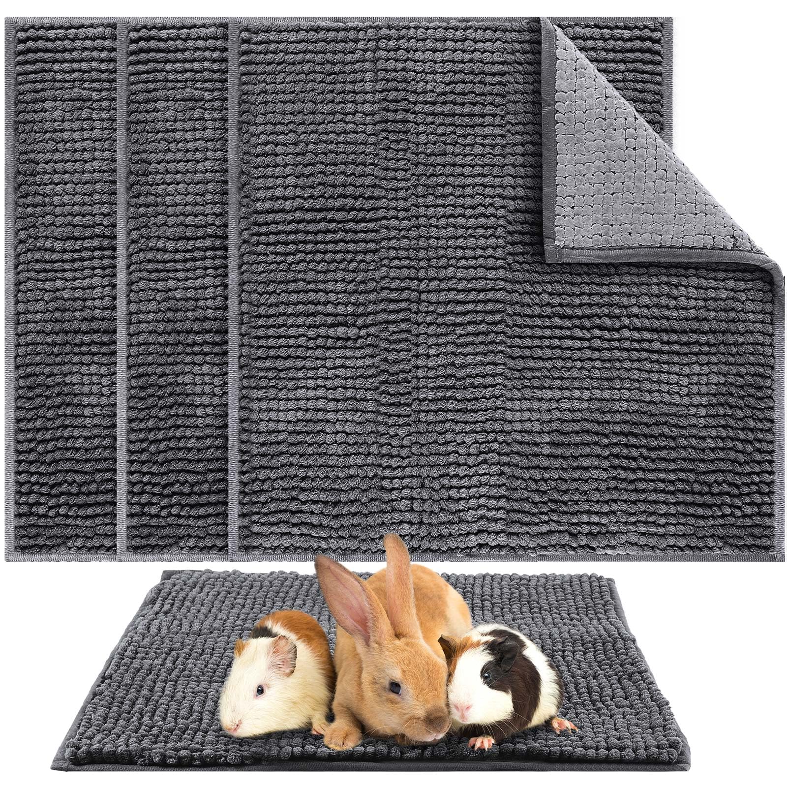Amylove 4 Pcs Guinea Pig Cage Liner Guinea Pig Bedding Washable Fleece Pee Pads Reusable Small Animals Training Mat Small Animal Sleeping Bed for Bunny Hamster(Dark Gray,12 x 12 Inch)