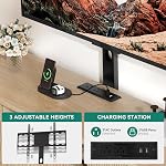 YITAHOME Courbe fluée TV Support avec montage pour TV 32-70 pouces, Centre de divertissement moderne avec LED Lumières & Outlets d'alimentation, Chêne naturel