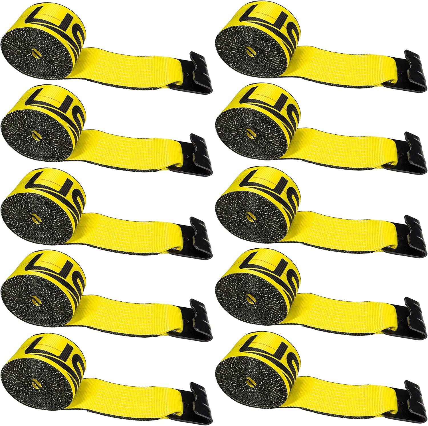 US Cargo Control 4 Inch x 27 Feet Winch Straps with Flat Hooks (10 Pack), Heavy Duty Trailer Winch Strap for Cargo Securement, 5,400 lbs. Working Load Limit, 4 Inch Straps for Flatbed Trailer