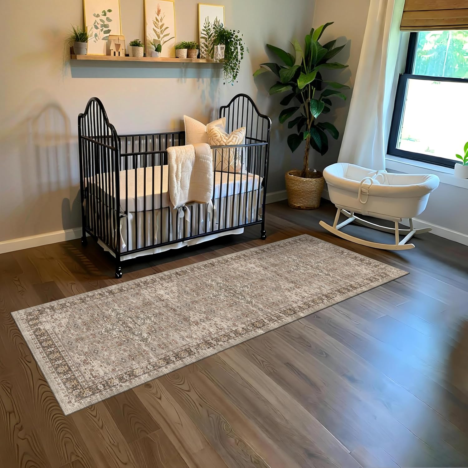 Washable 2x6 Runner Rug: Non-Slip Kitchen Hallway Carpet Stain Resistant Rugs for Bedroom Entryway Vintage Soft Non Shedding Floor Mat for Dorm Living Room Bathroom 2x6 Brown