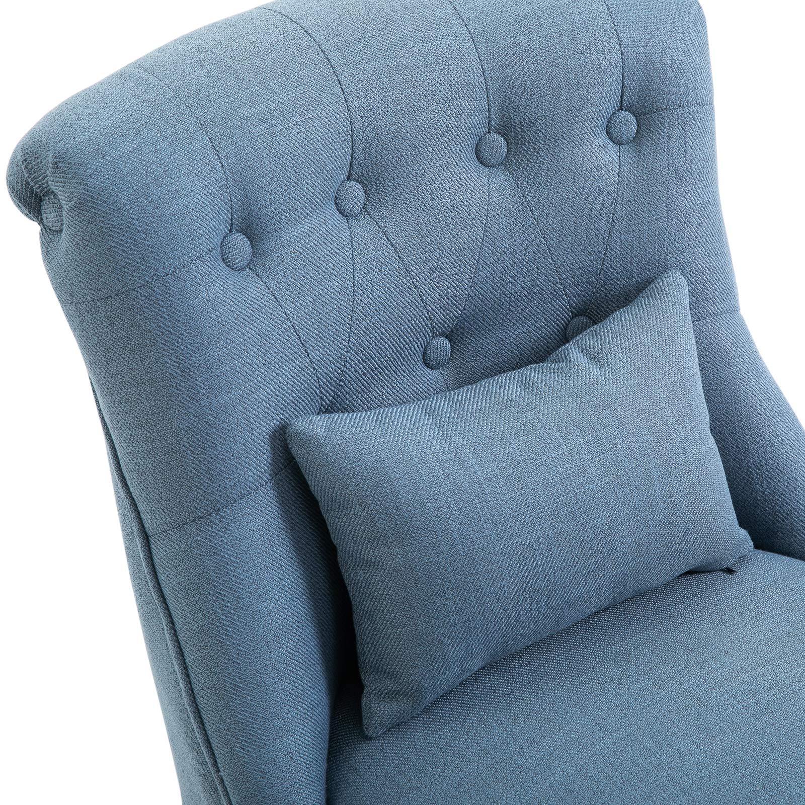 HOMCOM Poltrona per Salotto Imbottita con Cuscino e Piedini Antiscivolo, Poltrona D'Arredo in Tessuto Effetto Lino e Legno, 52.5x69x77 cm, Blu