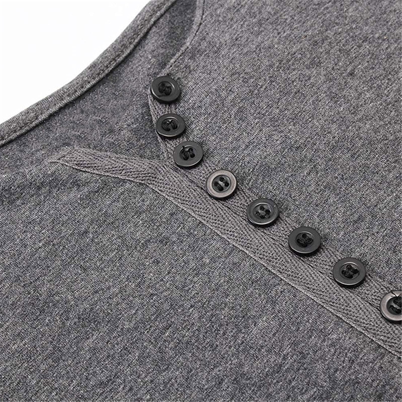 Herren Solid Button Henley Kragen T-Shirt Männer Slim Fit Tee Shirt Langarm Basic Herbst Frühling Männer Kleidung Tops, Schwarz , L