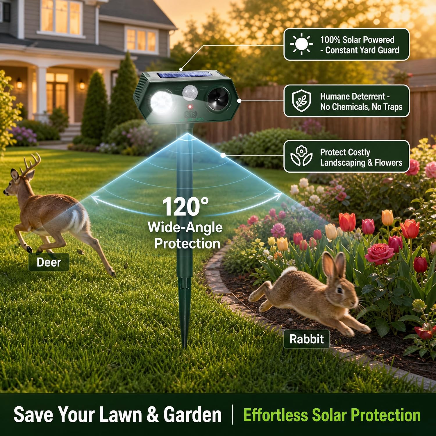 2026 sonic fortress pro deer repellent devices, racoon repellent outdoor squirrel fortress pro ip65 animal repeller cat deterrent with motion sensor&flash light to scare dog out of garden yard(4)