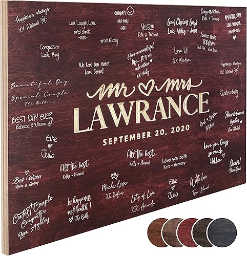 USA Custom Gifts Libro de invitados de boda personalizado con apellido y fecha, 5 colores, 4 tamaños, decoraciones rústicas de boda, incluye