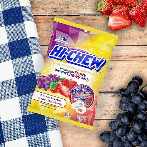 Miniatura 5 de HI-CHEW Mezcla de uva y fresa, paquete de 8 bolsas, 1.94 onzas cada una, uva y fresa, paquete variado de dulces suaves y divertidos masticables,
