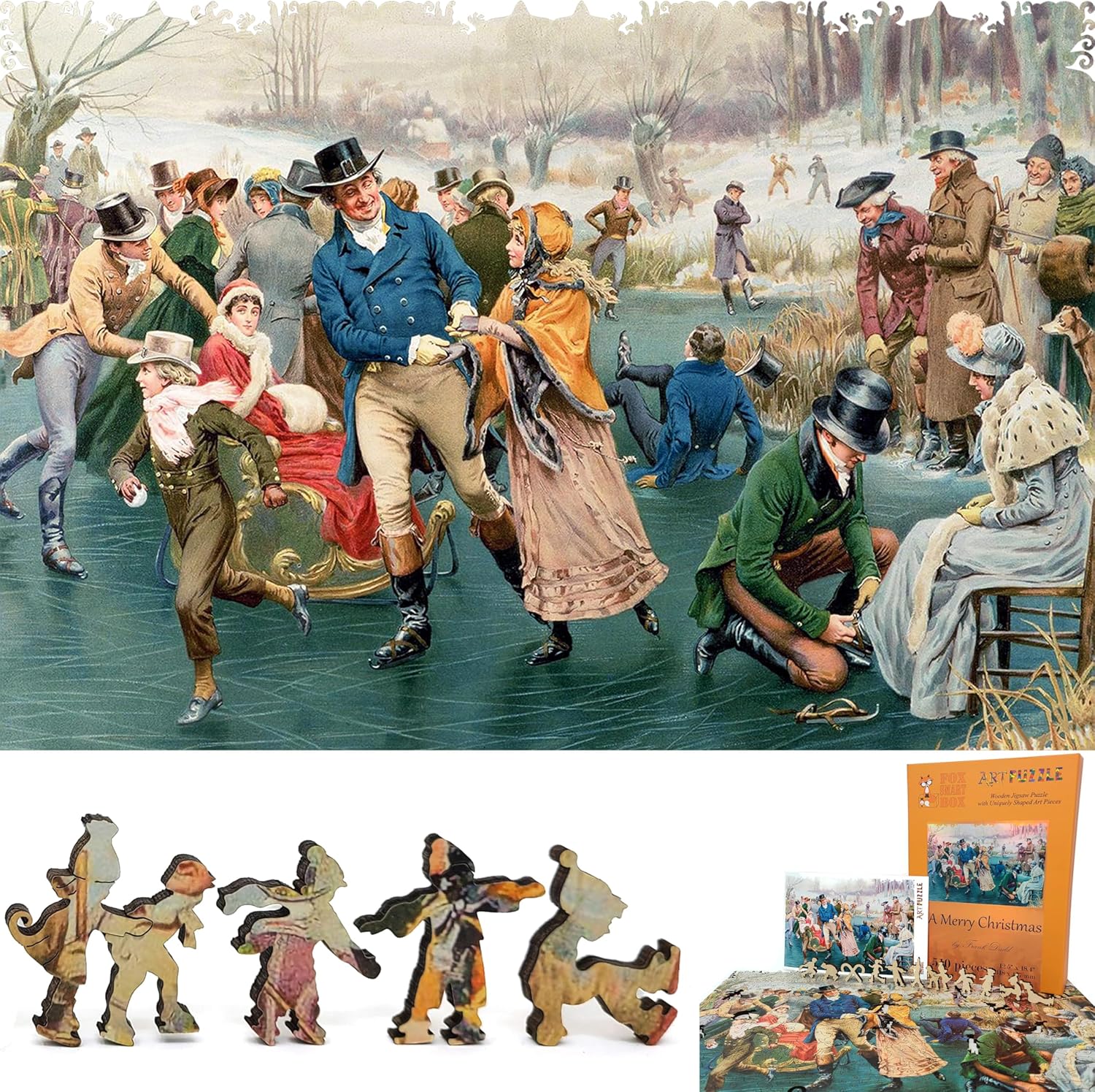 Wooden Puzzle for Adults - Uniquely Shaped Pieces - Made in The USA by FoxSmartBox - 510 Pieces - A Merry Christmas