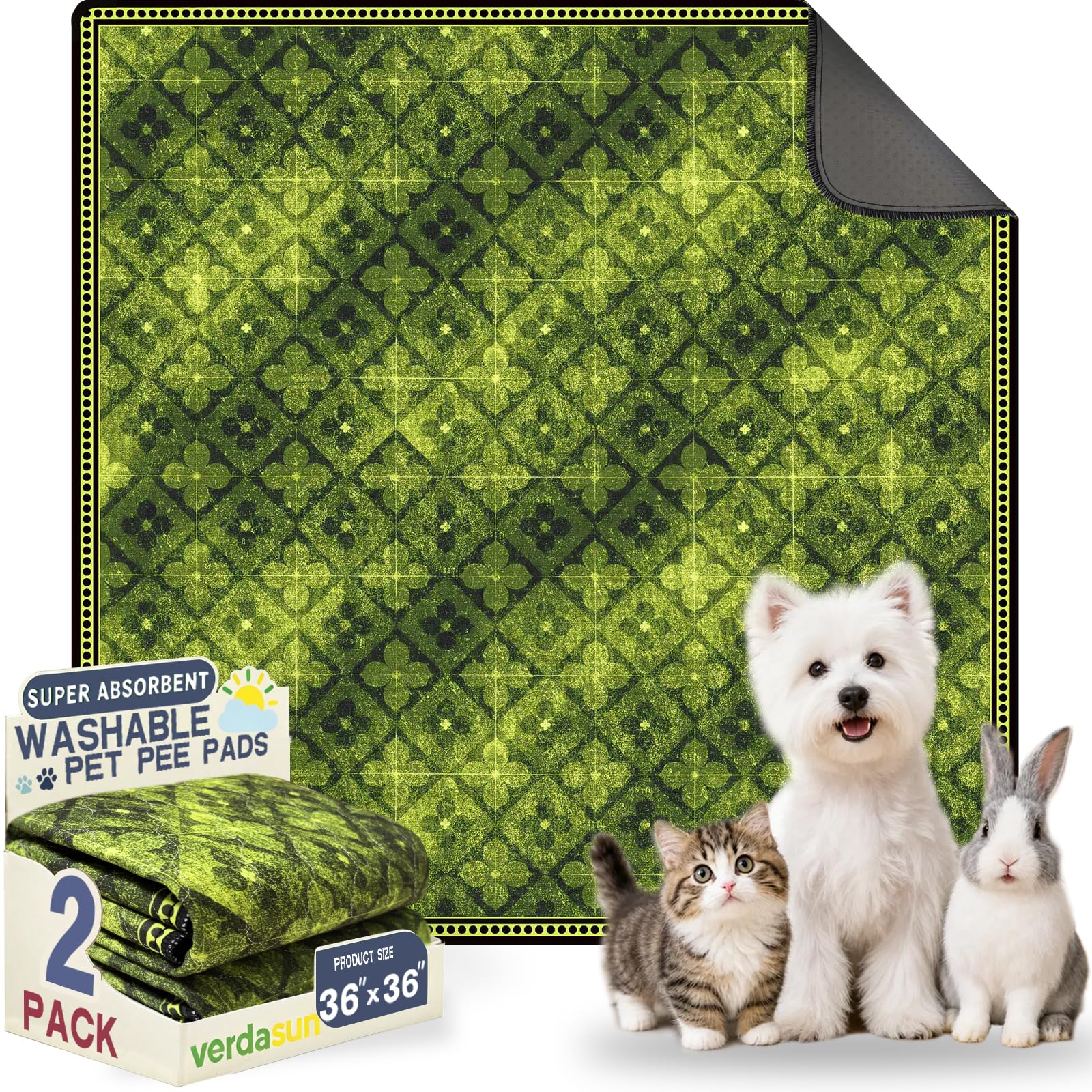Washable Pee Pads for Dogs, Reusable Puppy Potty Training Pads, Ultra-Absorbent Thick Waterproof Leak-Proof Non-Slip Pads &amp; Mat for Crate, Playpen, Floor, Whelping &amp; Housebreaking , 2 Pack 36"x36"