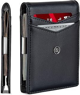SUAVELL Leather Slim Wallets for Men. Wallet Card Holder with Money Clip. Low Profile RFID Wallet Minimalist Wallet