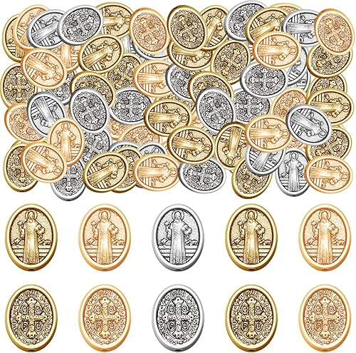 120 cuentas espaciadoras de aleación de Jesús María Religiosa Medallón de Benedicto Benito, cuentas ovaladas sueltas para joyería accesorios de