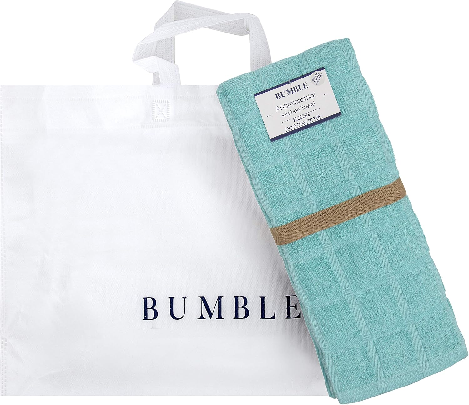 Pack of 6 Premium Large Kitchen Towels Set - Solid Grid Design Kitchen Hand Towels - Large, 430 GSM, Extra Absorbent - Dish Towels for Drying Dishes - Cotton Tea Towels - Aqua