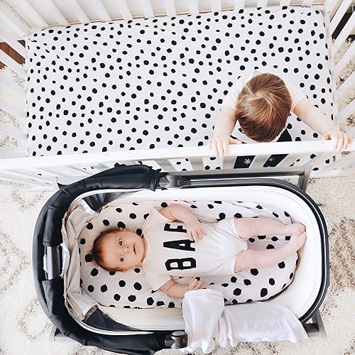 Miniatura 6 de Juego de sábanas para cuna  Juego de sábanas para niños pequeños, paquete de 2 unidades, 100% algodón de jersey, rayas y puntos abstractos en blanco