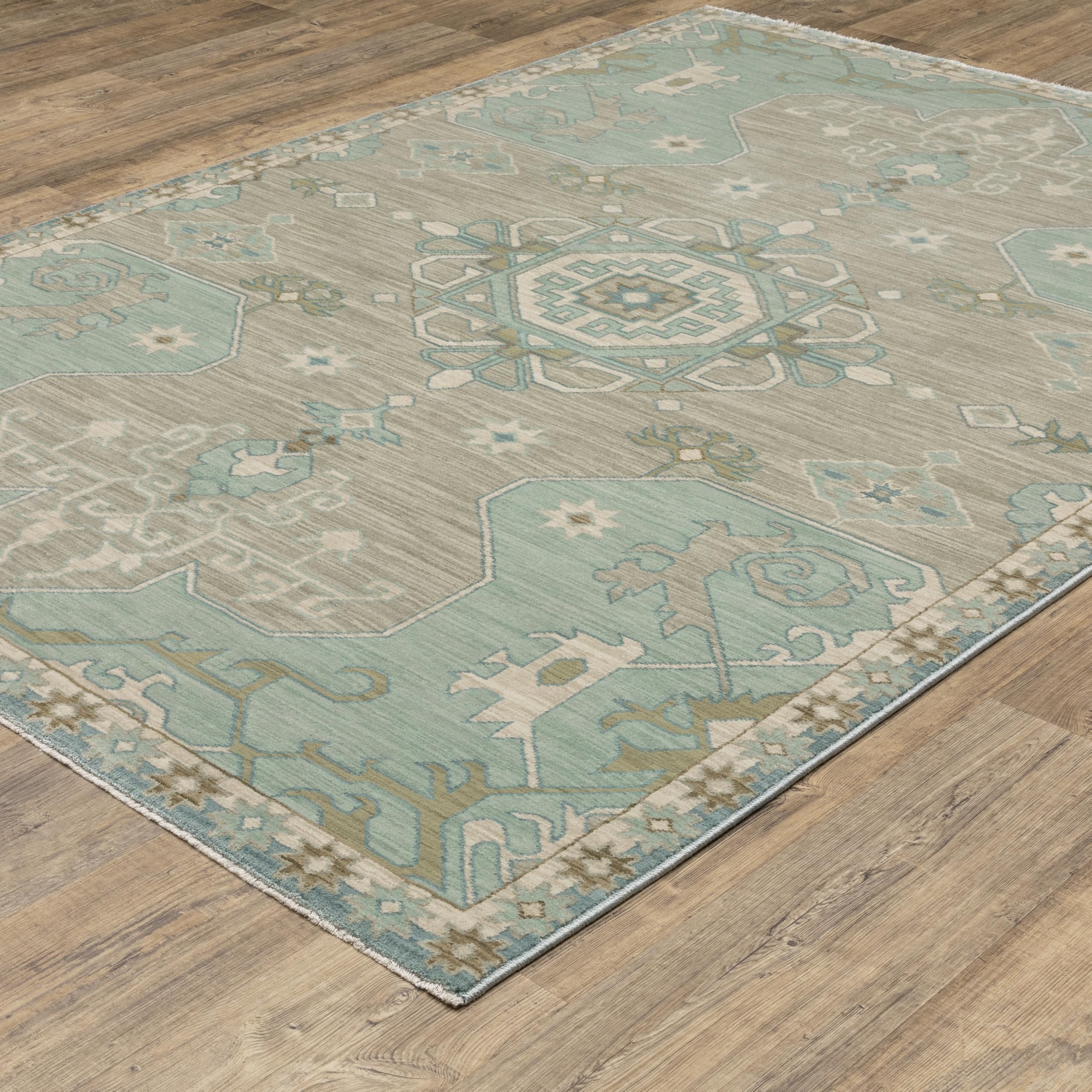 Oriental Weavers Maeve Area Rug - MAE12-  7ft x 10ft  - in Grey/Blue - Vintage Inspired, Stain Resistant, Family and Pet Friendly, Dining, Living Room Rug