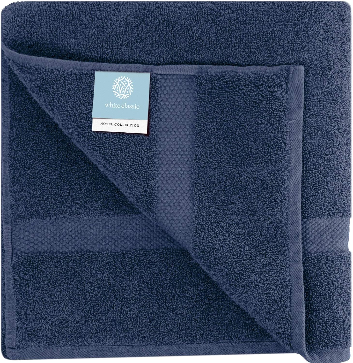 White Classic Luxury Bath Towels - 600 GSM Cotton Hotel Towel - 27x54-4 Pack - Navy Blue