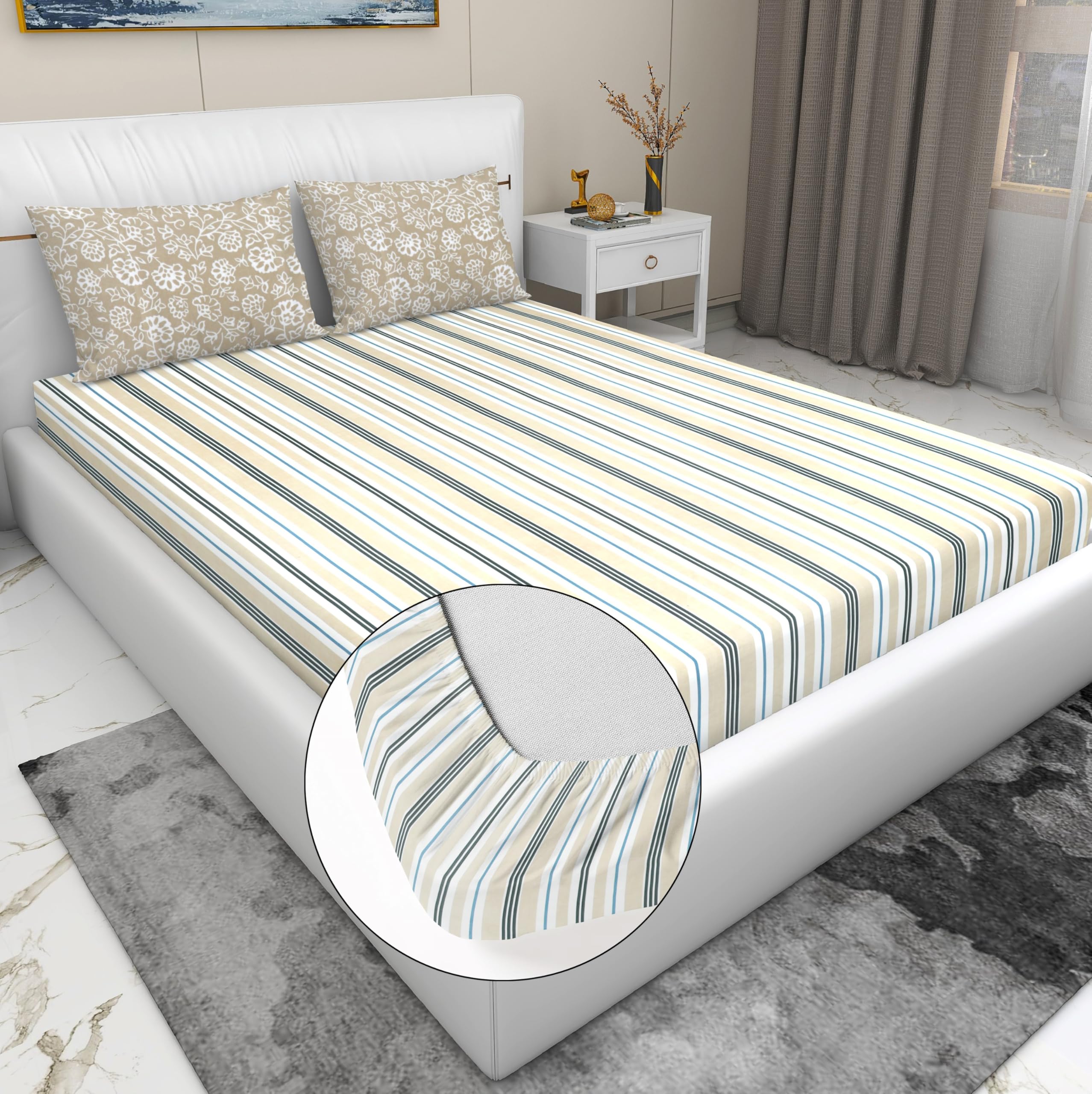 See full amazon price history chart for RD TREND® Presents Luxurious Glace Cotton Super Soft 210 TC 360° Elastic Fitted Bedsheet King Size (78X72X8 Inch) with 2 Pillow Covers, Color- Beige Pattern-Striped RD TREND® Presents Luxurious Glace Cotton Super Soft 210 TC 360° Elastic Fitted Bedsheet King Size (78X72X8 Inch) with 2 Pillow Covers, Color- Beige Pattern-Striped (B0CW9YJ737) Amazon Price History, Amazon Price Tracker