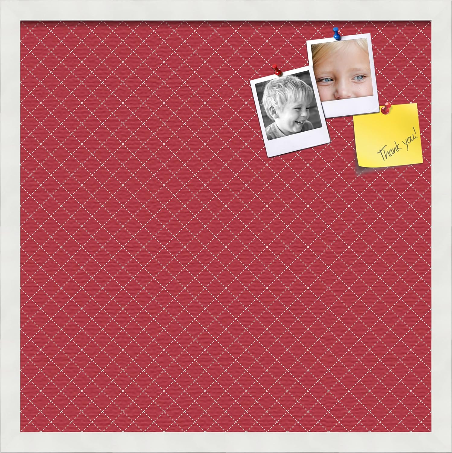 PinPix Decorative pin Cork Bulletin Board Made from self-Healing Canvas, Seemless Pattern Printed at 16x16 Inches and Framed in Red Stain on Beech(WOM56673)