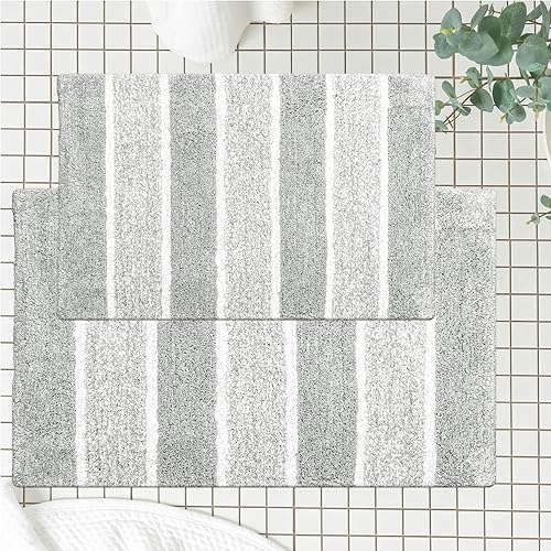 Miniatura 7 de Chardin home Cordural Stripes - Juego de 2 alfombras de baño (17 x 24 pulgadas y 21 x 34 pulgadas), antideslizantes, lavables a máquina, felpa,