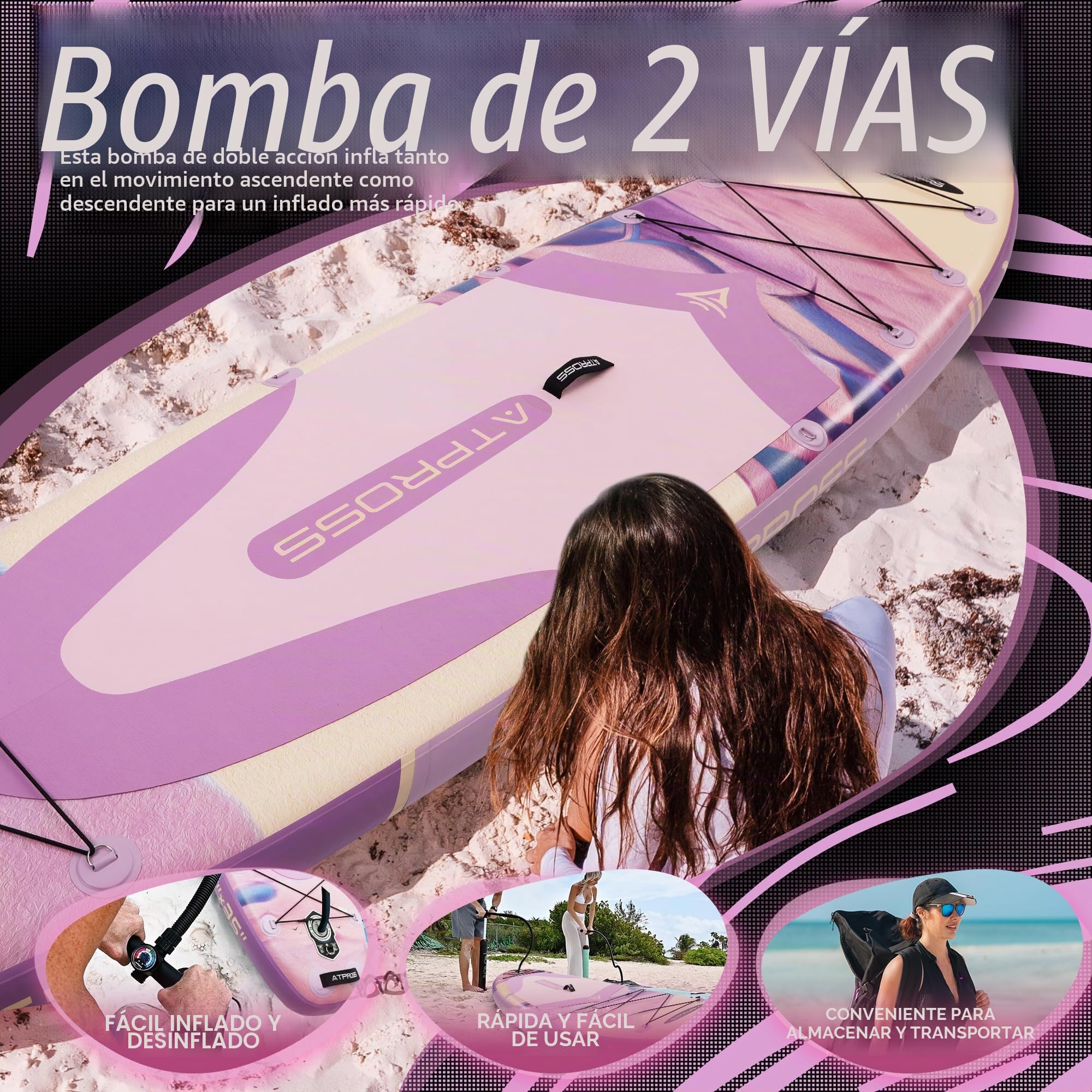Tabla Paddle Surf Hinchable Inflable Extra Grande para Adultos, con Capacidad para 204,1 kg. con Kit de Accesorios Mochila. Kayak Inflable, Antideslizante, Ideal para Yoga,