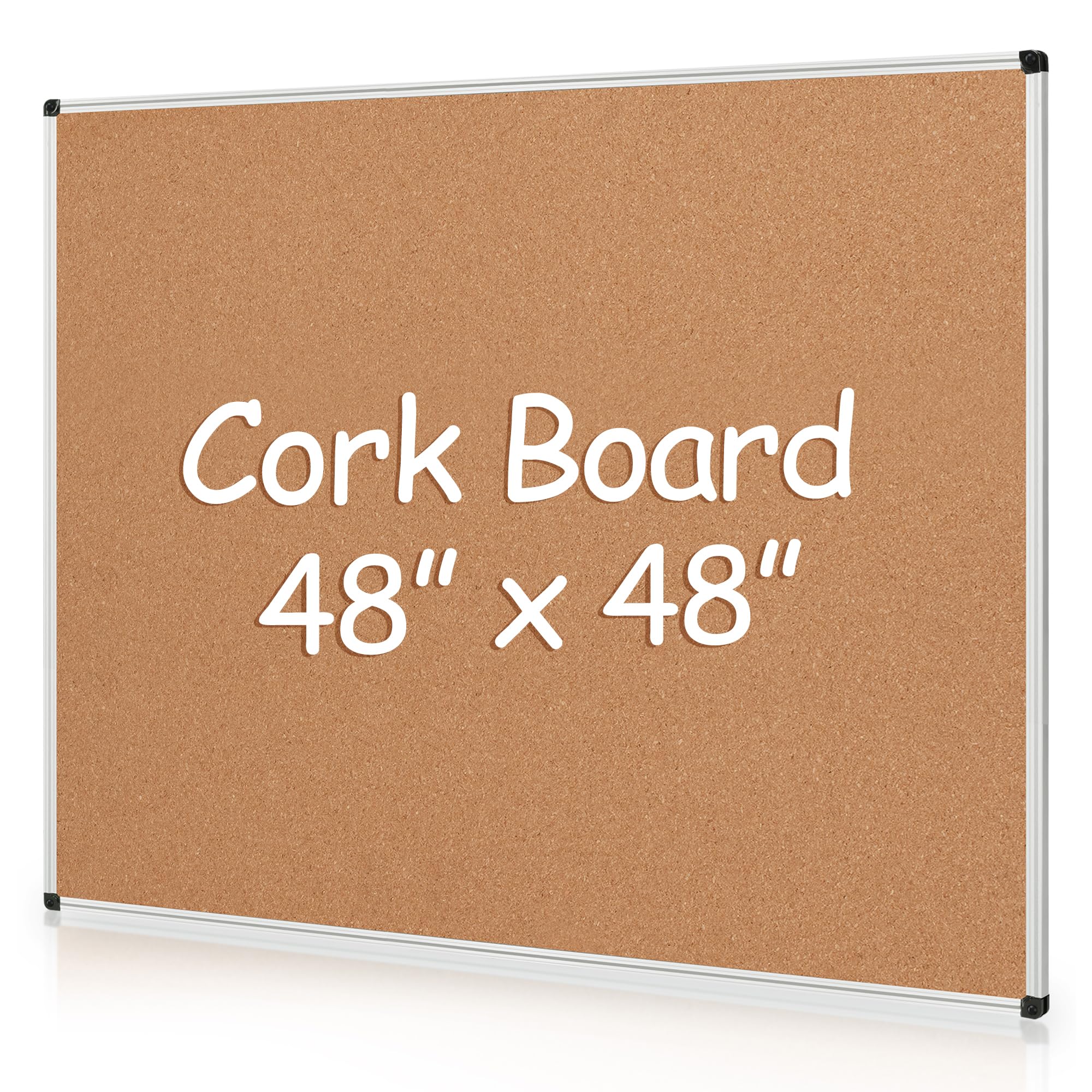 Board2by Extra Large Cork Bulletin Board 48" X 48", Silver Aluminum Framed 4'x4' Corkboard for Wall, Wall Mounted Notice Pin Board with 18 Push Pins